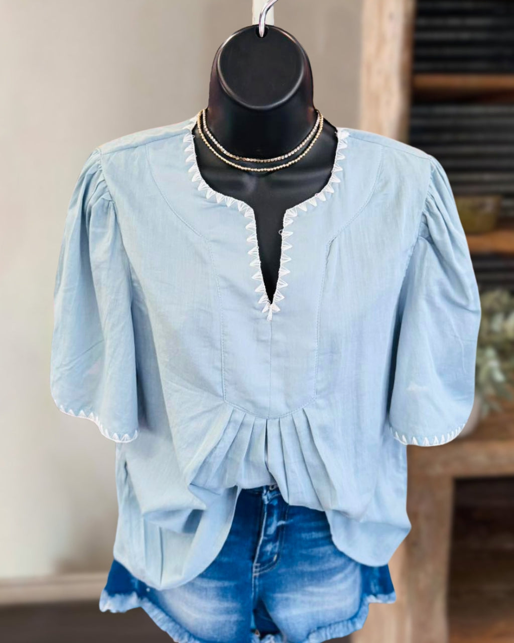 Embroidered-trimmed Poplin Top
