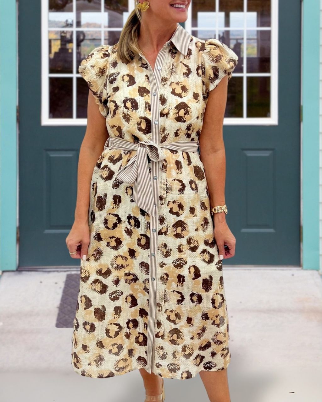 Leopard Striped Patchwork Maxi Dress
