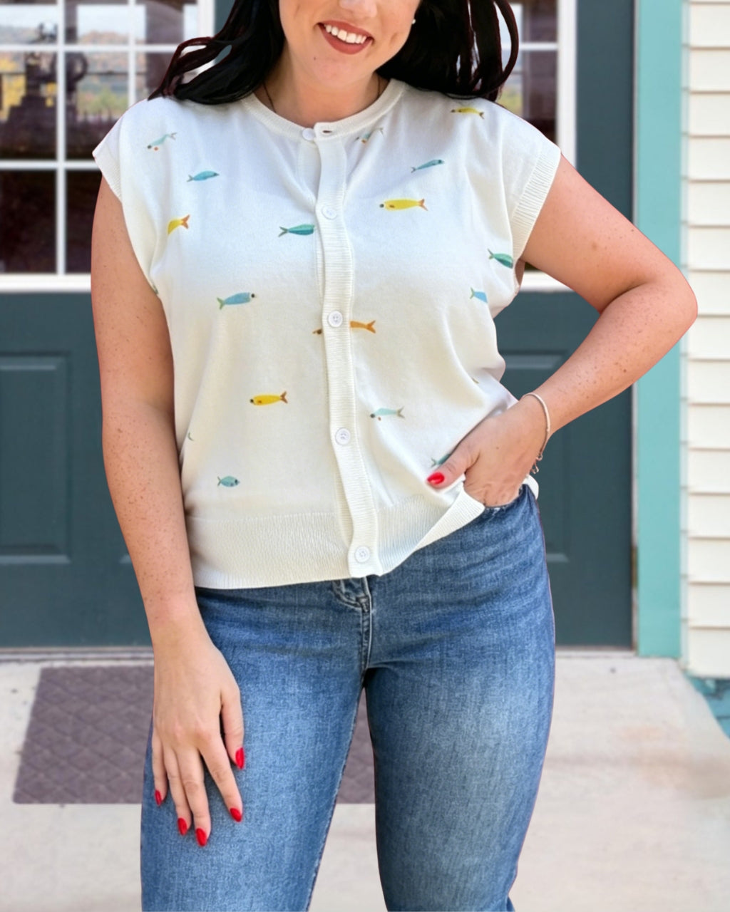 School of Fish Embroidered Top