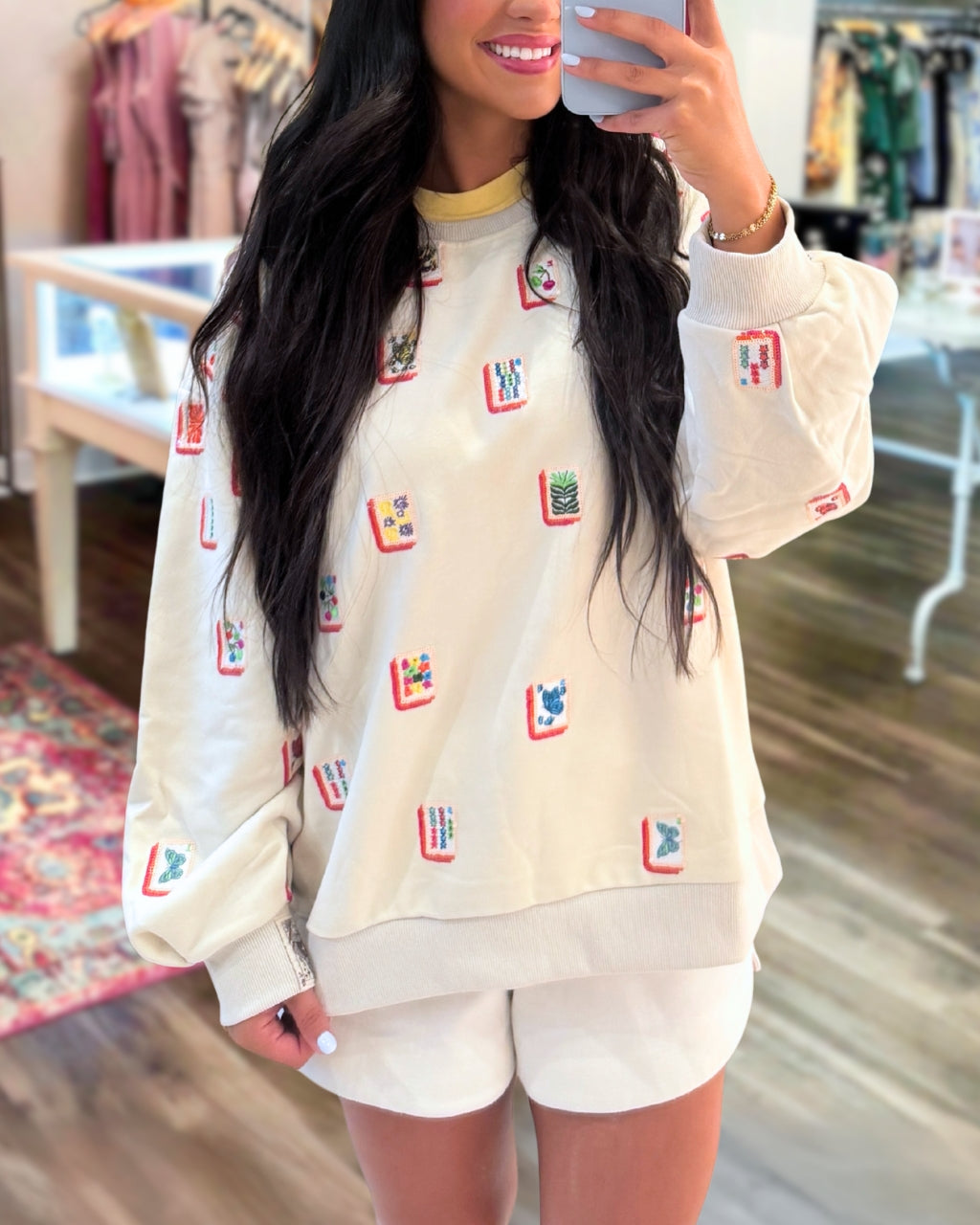 Game Night Sequin Mahjong Pullover