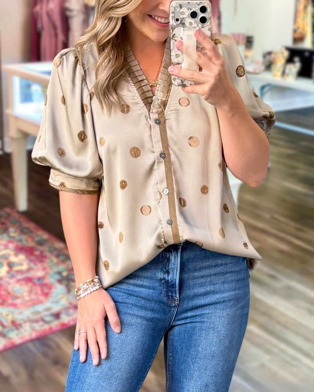 Stylish Polka Dot Satin Top
