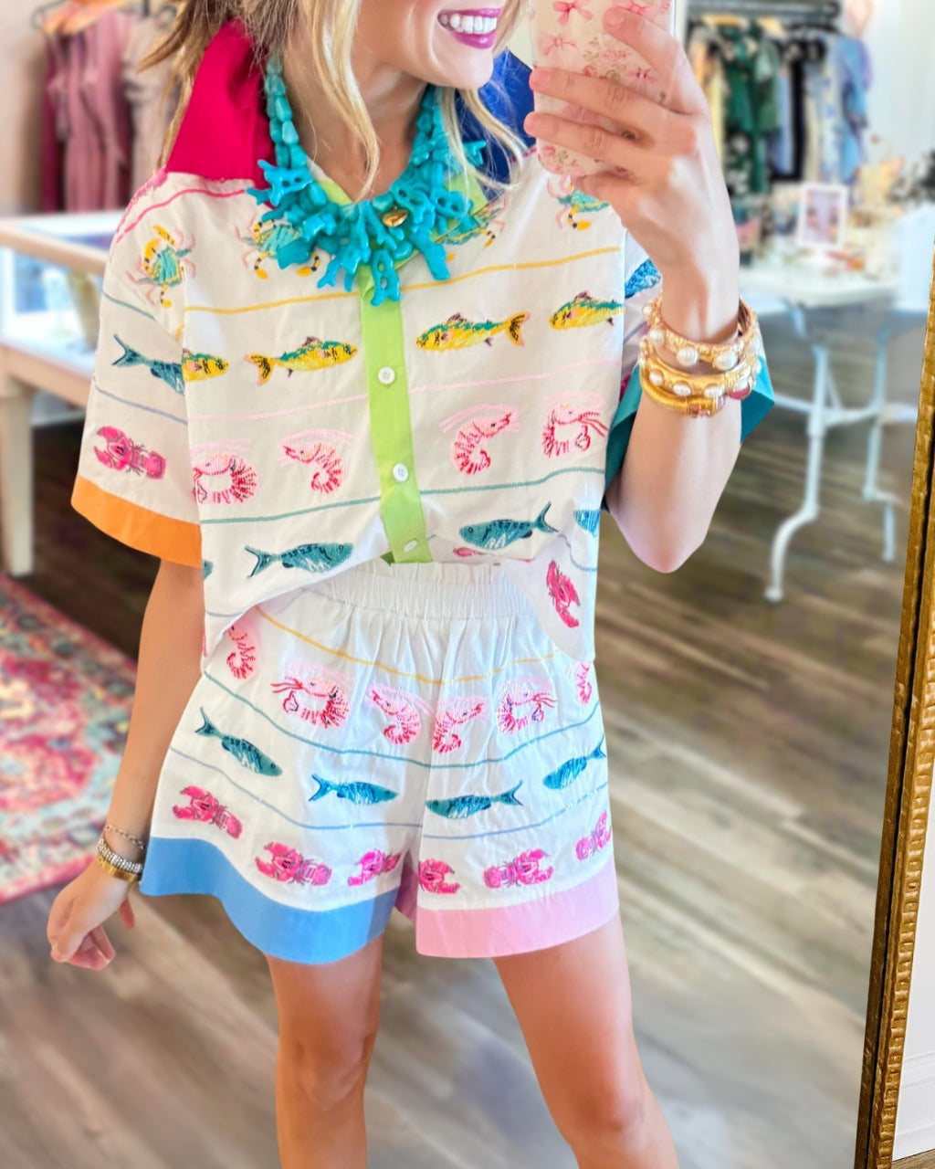 Ocean Sequin Poplin Shirt Top