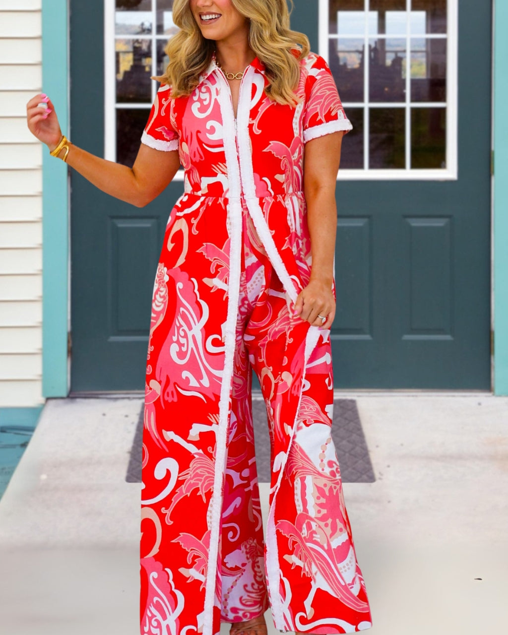 Chic Patterned Wide-Leg Jumpsuit