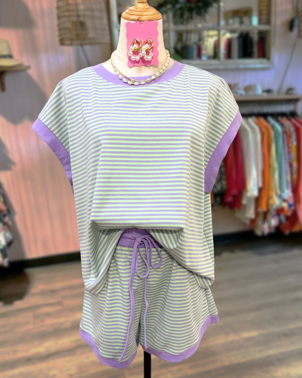 Striped Sleeveless Shorts Set