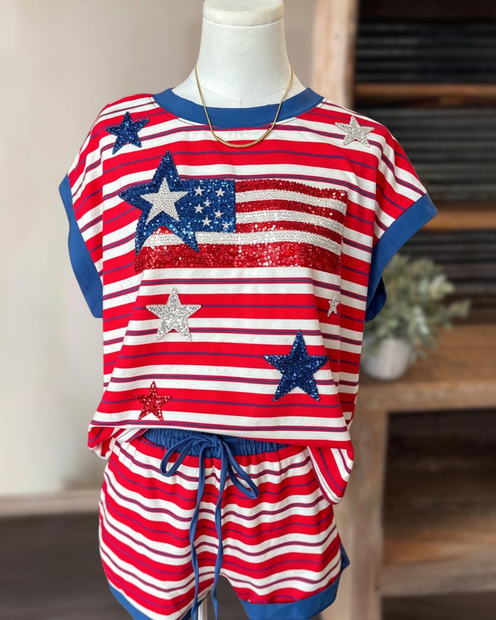 Independence Day Star Sequin Striped Set