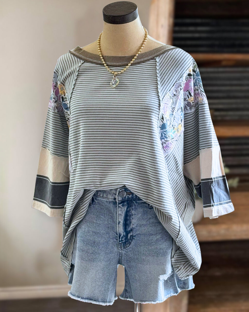 Blooms in Stripes Oversized Top