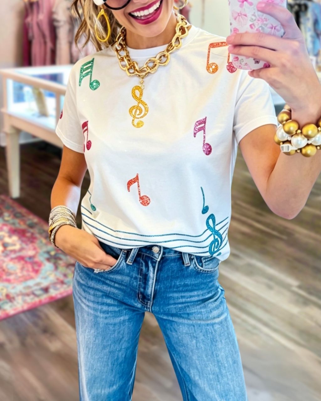 Musical Note Sequined T-shirt