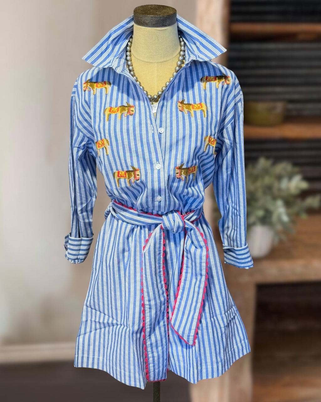 Pony-Embroidered Striped Dress