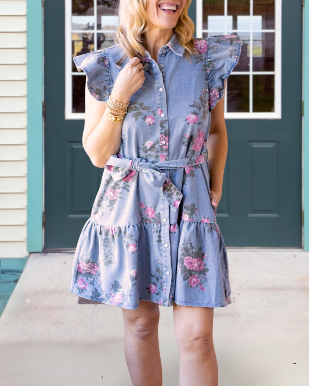 Fresh Floral Denim Dress