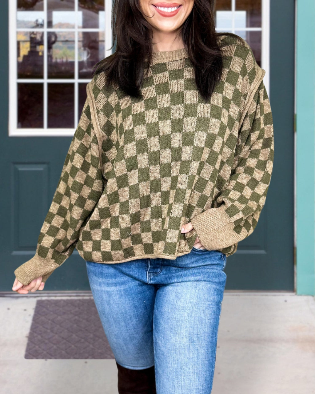 Fun Cozy Checker Knit Sweatshirt