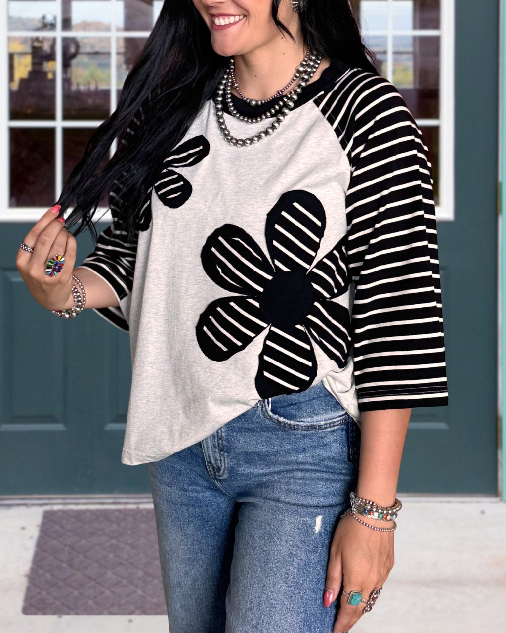 Floral Patch Striped T-shirt