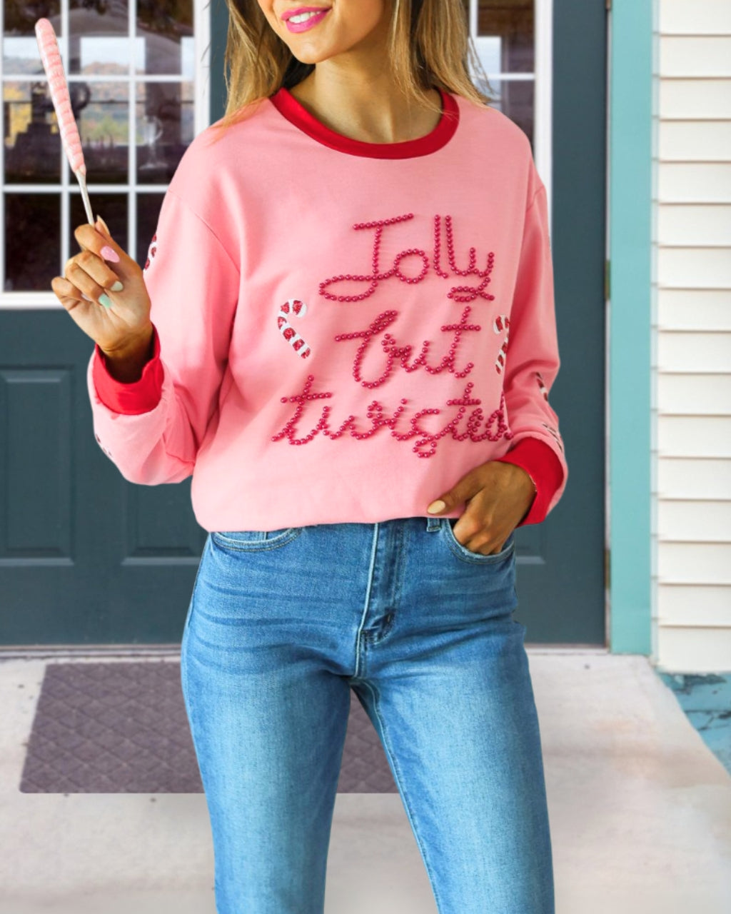 Playful Jolly But Twist Beaded Sweatshirt