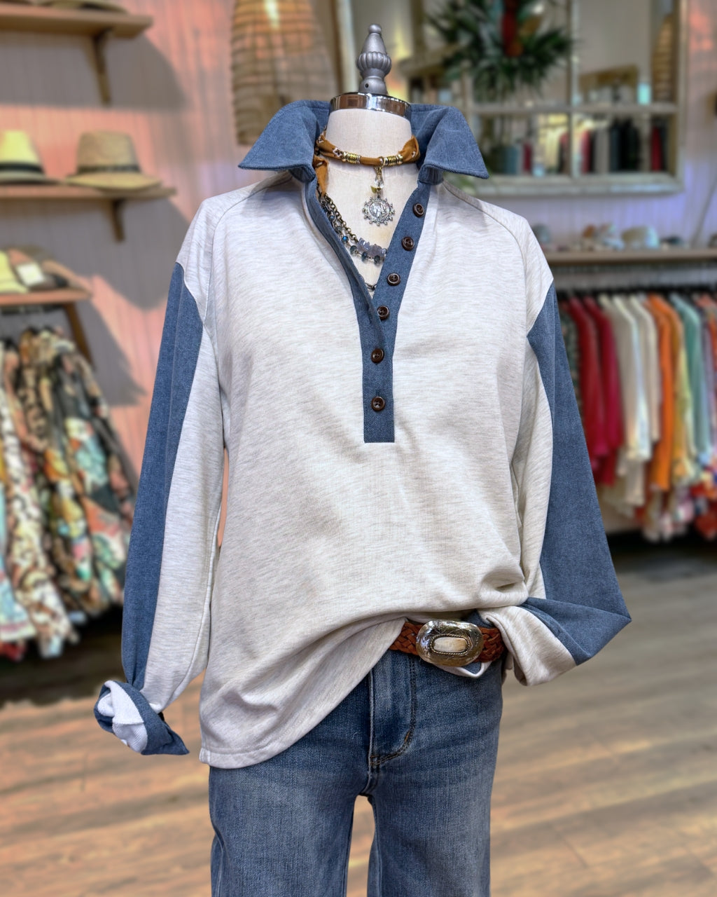 Color Blocked Collared Pullover