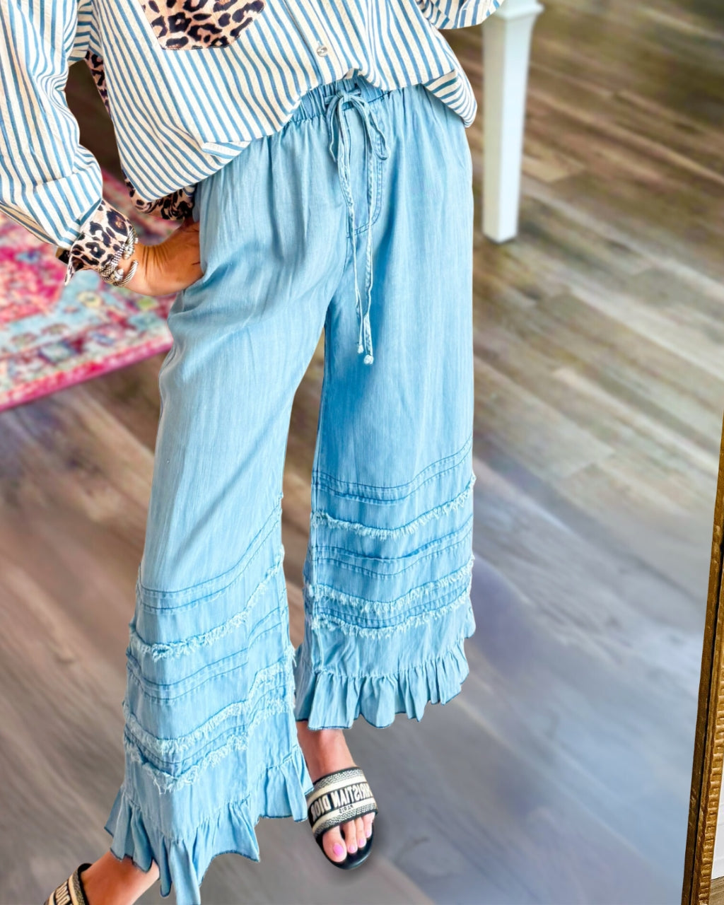 Denim Ruffle Breeze Pants