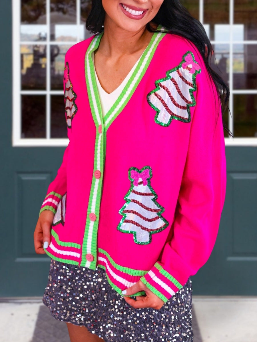 Christmas Tree Color-Blocked Sequined Cardigan