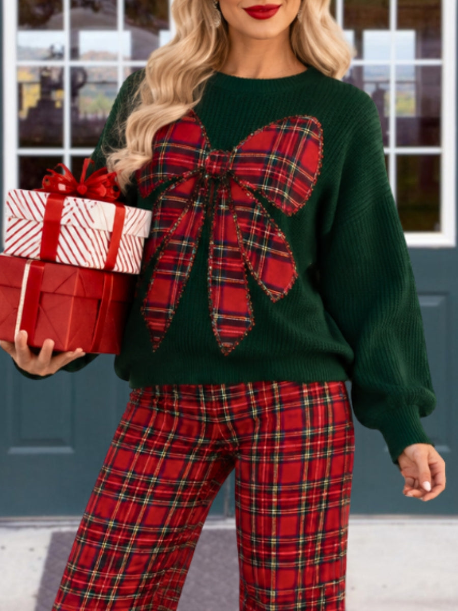 Christmas Bow Appliqué Embroidered Sweater