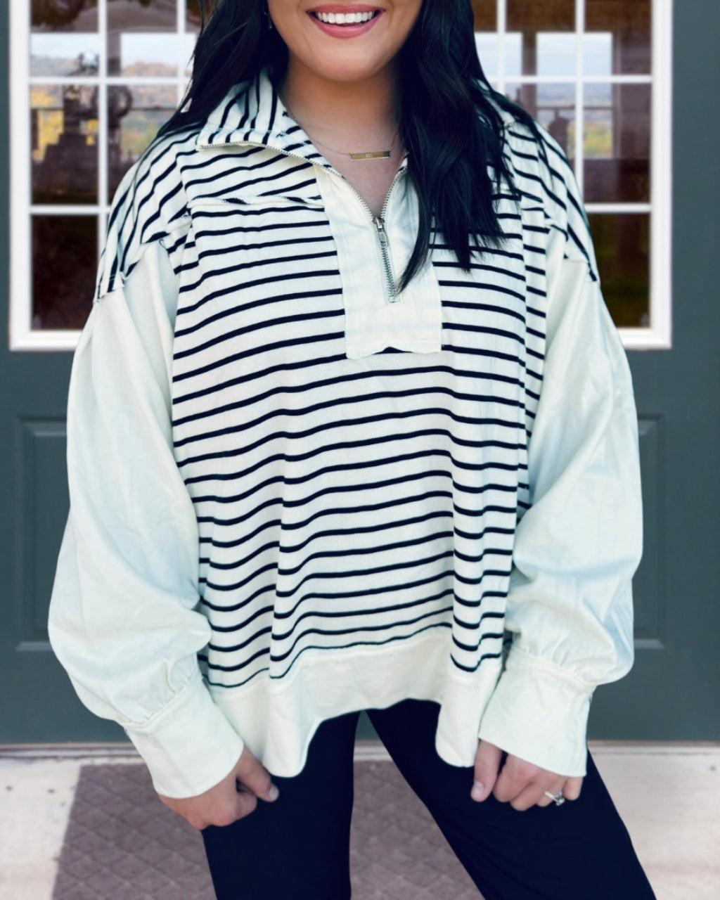 Color Panel Striped Sweatshirt