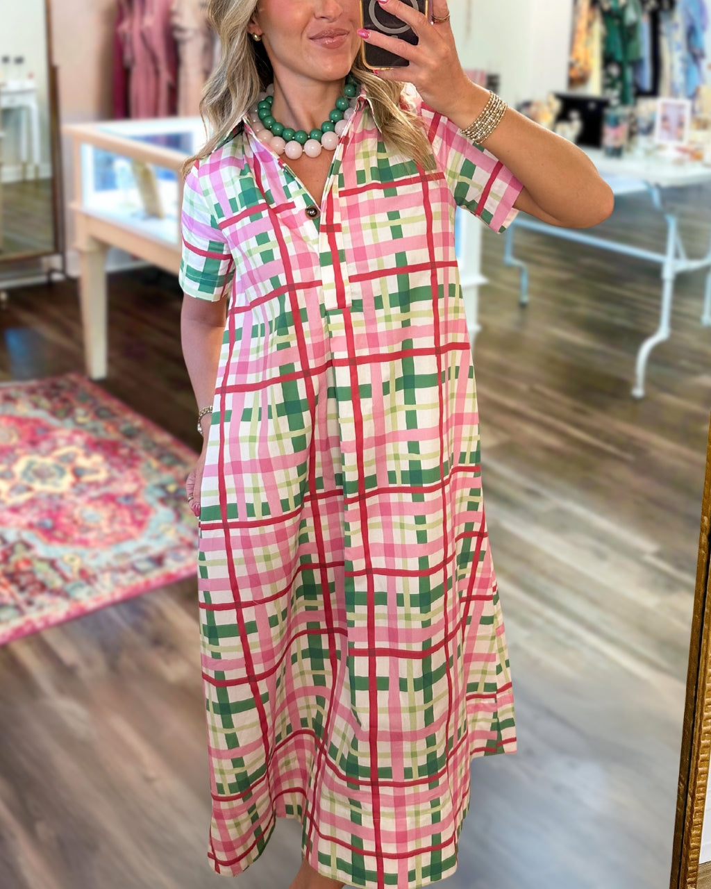 Contrast Plaid Satin Maxi Dress