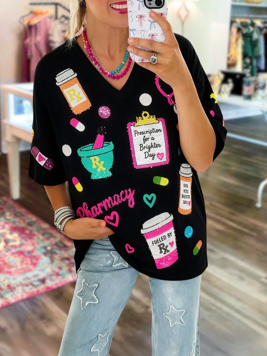 Pharmacy Themed Sequin T-Shirt