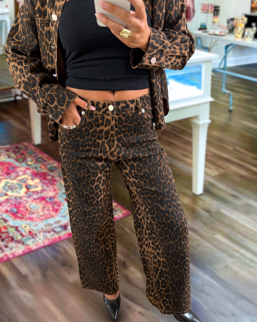Trendy Washed Leopard Pants