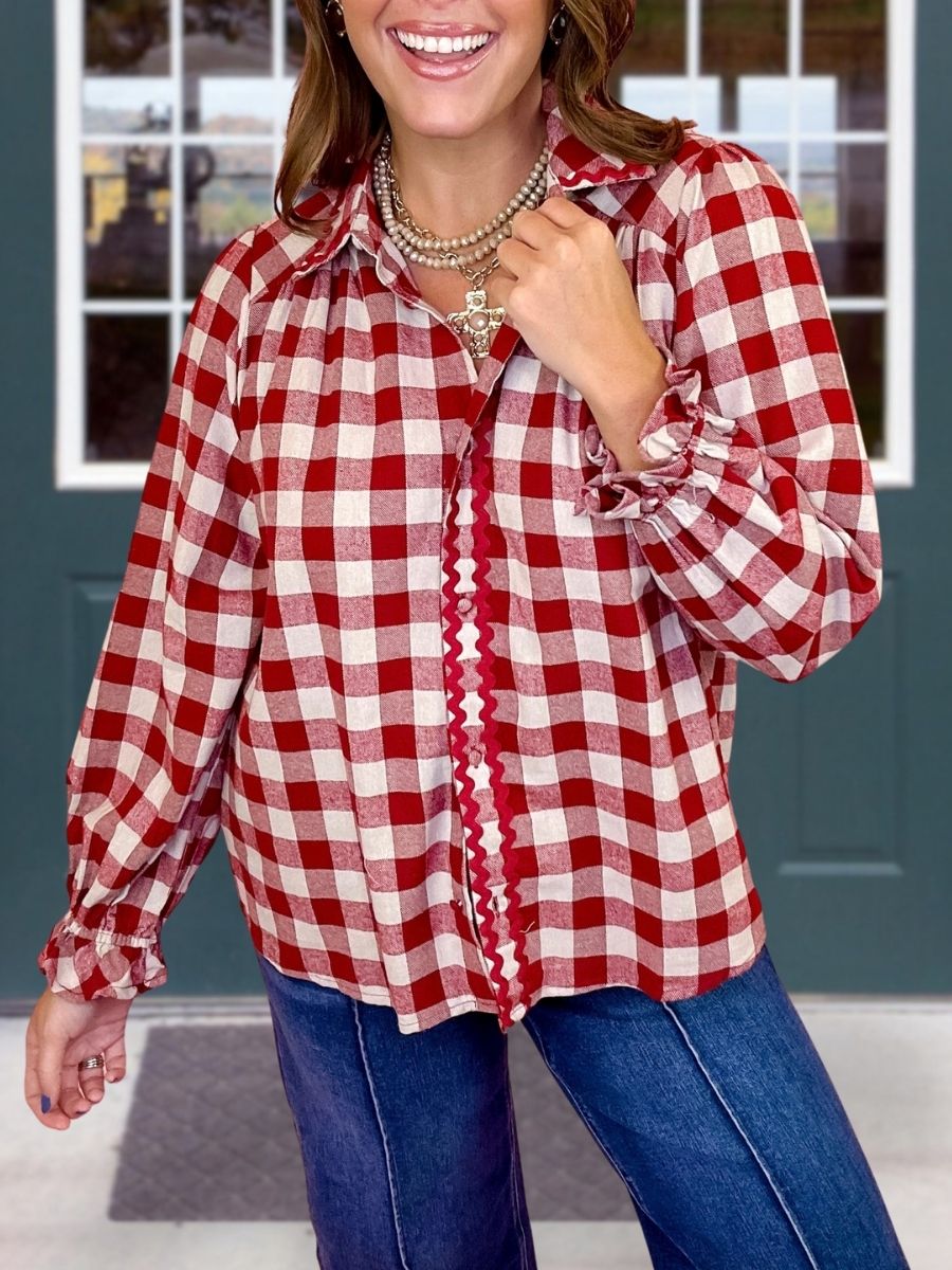 Checkered Wavy Ruffle Shirt