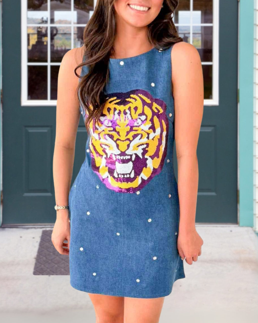 Rhinestone Tiger Sequin Tank Dress
