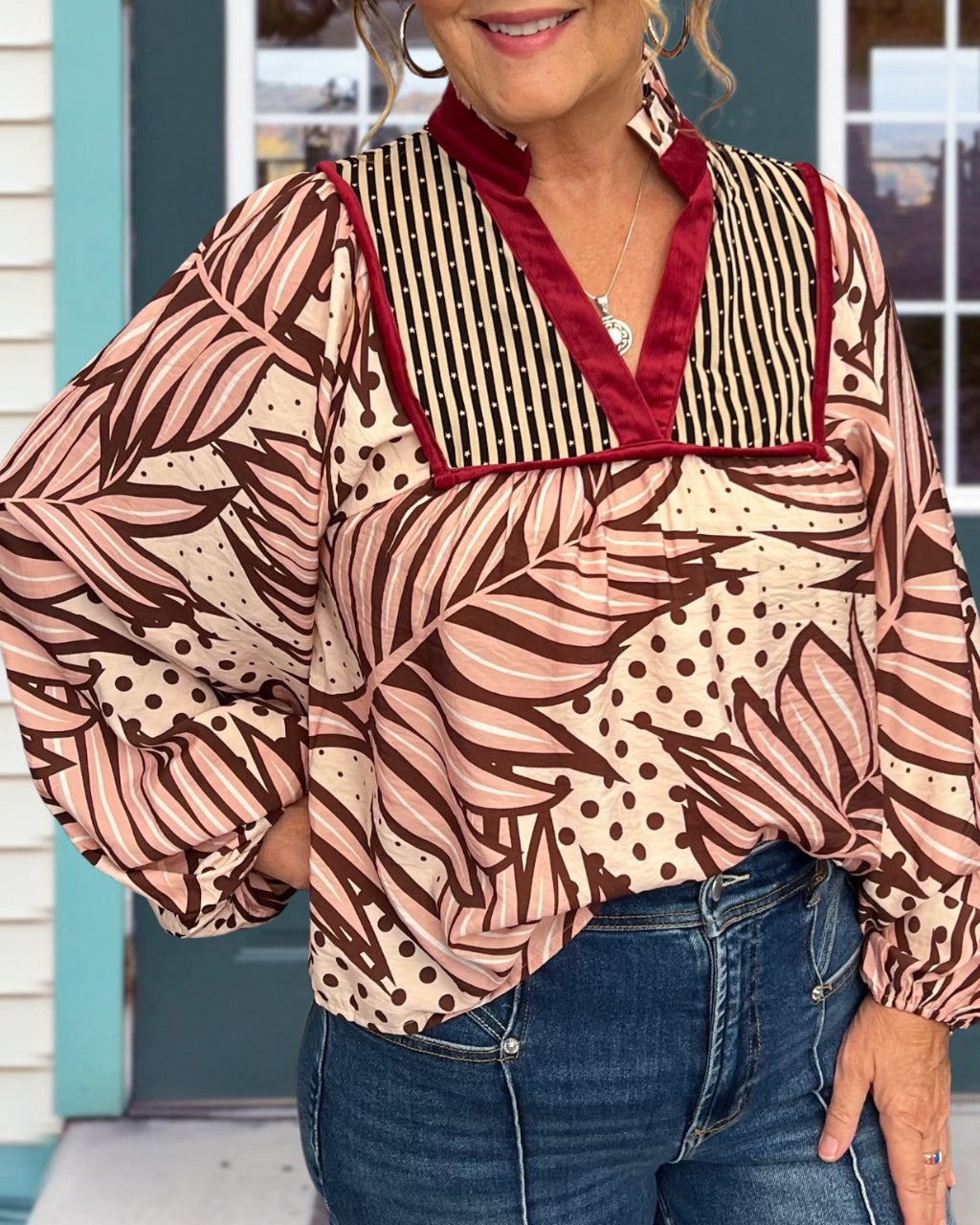 Tropical Leaf Polka Dot Top