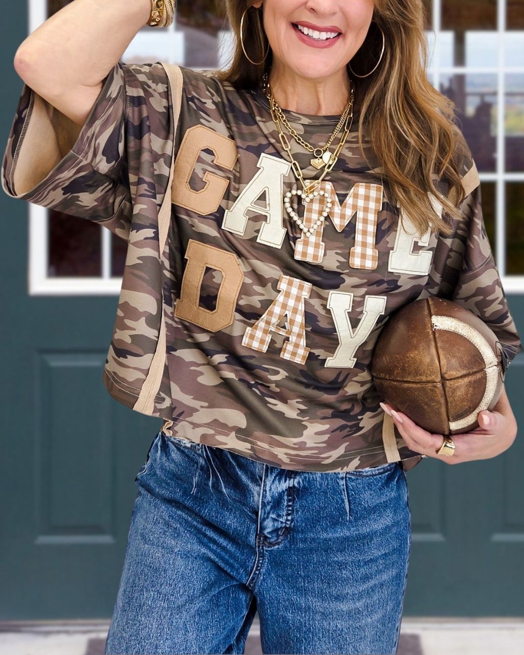 Game Day Camouflage Print Embroidered T-shirt