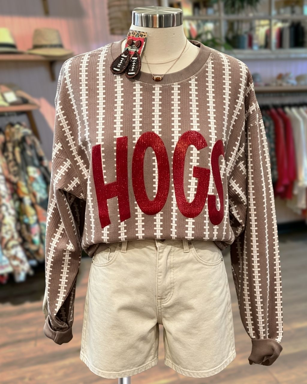 HOGS Sequin Football Stitching Stripe Pullover