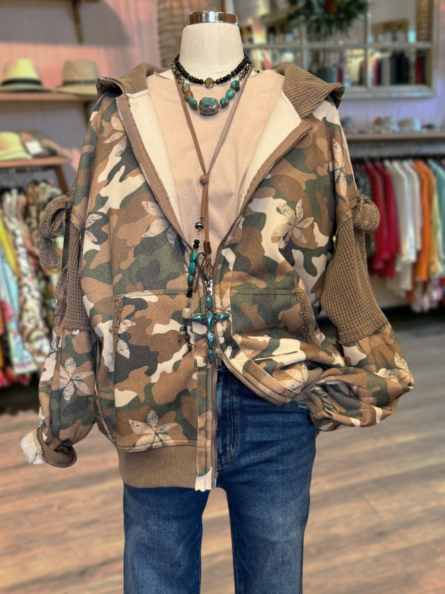 Camouflage Bow Hooded Jacket