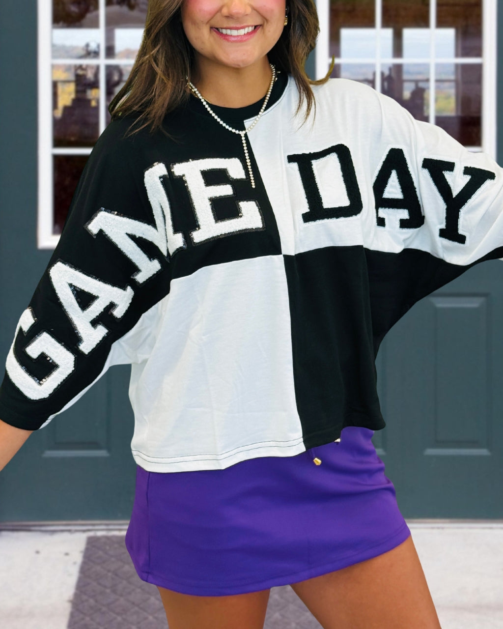 GAME DAY Embroidered Color Block Top
