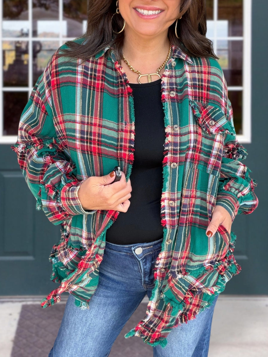 Christmas Plaid Fringed Shirt