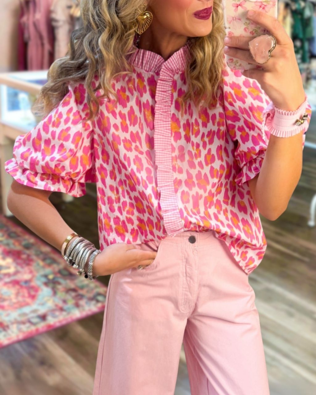 Leopard Ruffled Satin Top