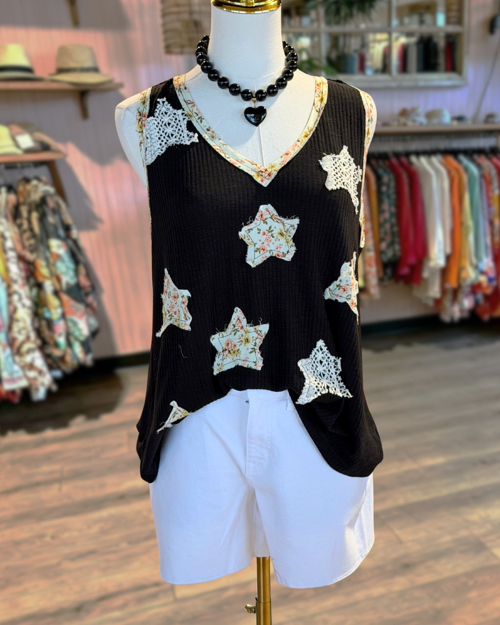 Floral Star Patch Ribbed Vest