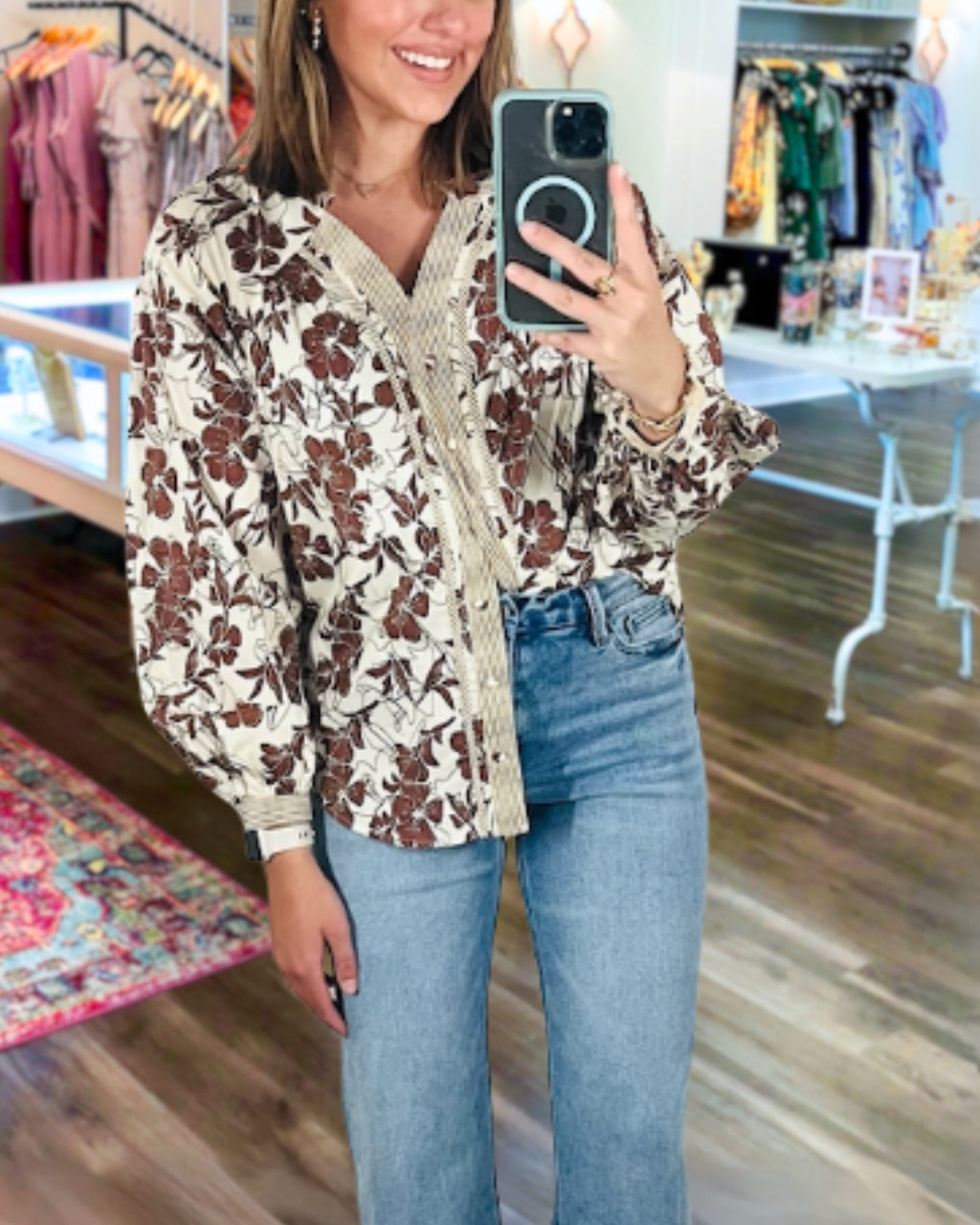 Trendy Floral Button Down Top