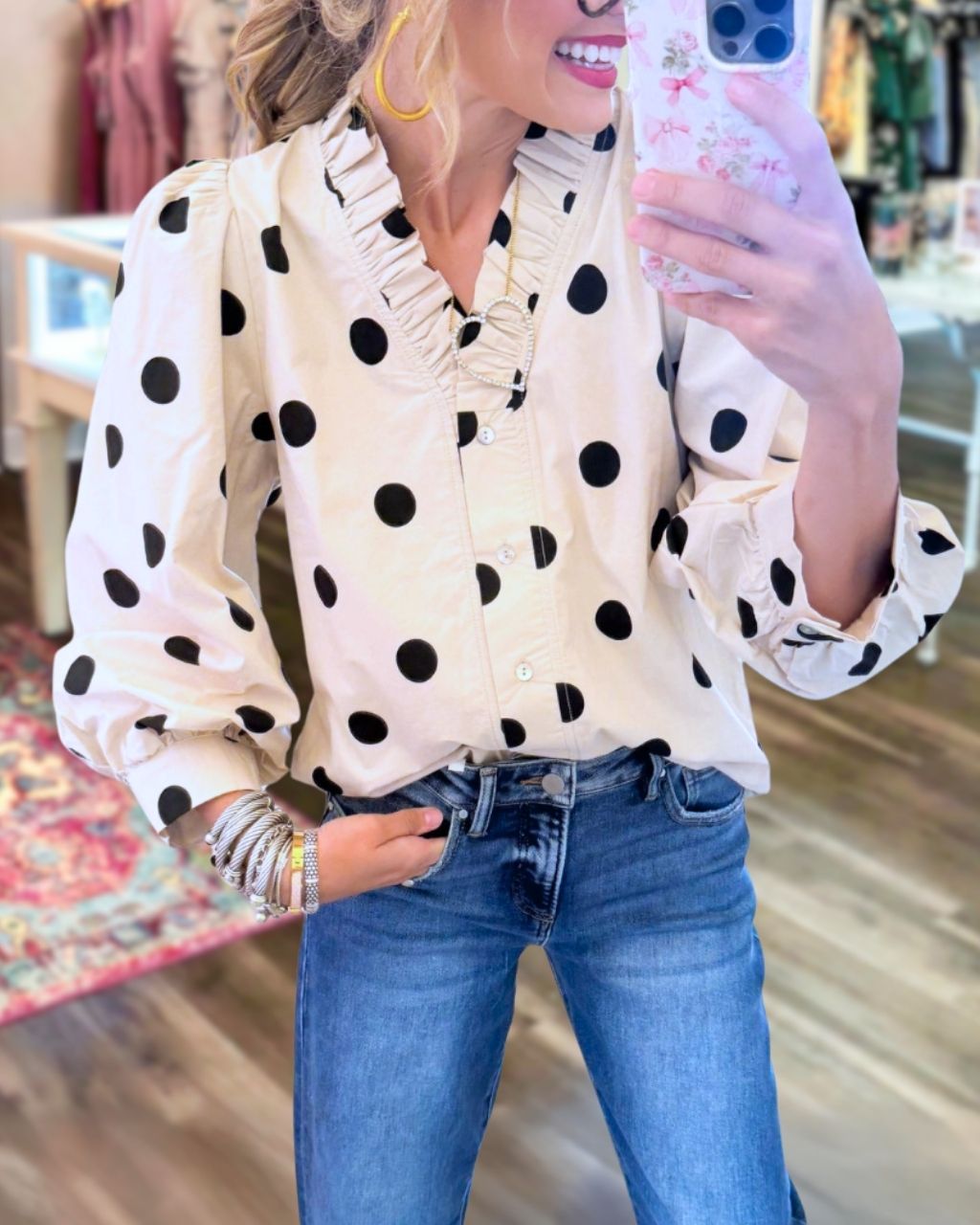 Stylish Polka Dot Ruffled Shirt