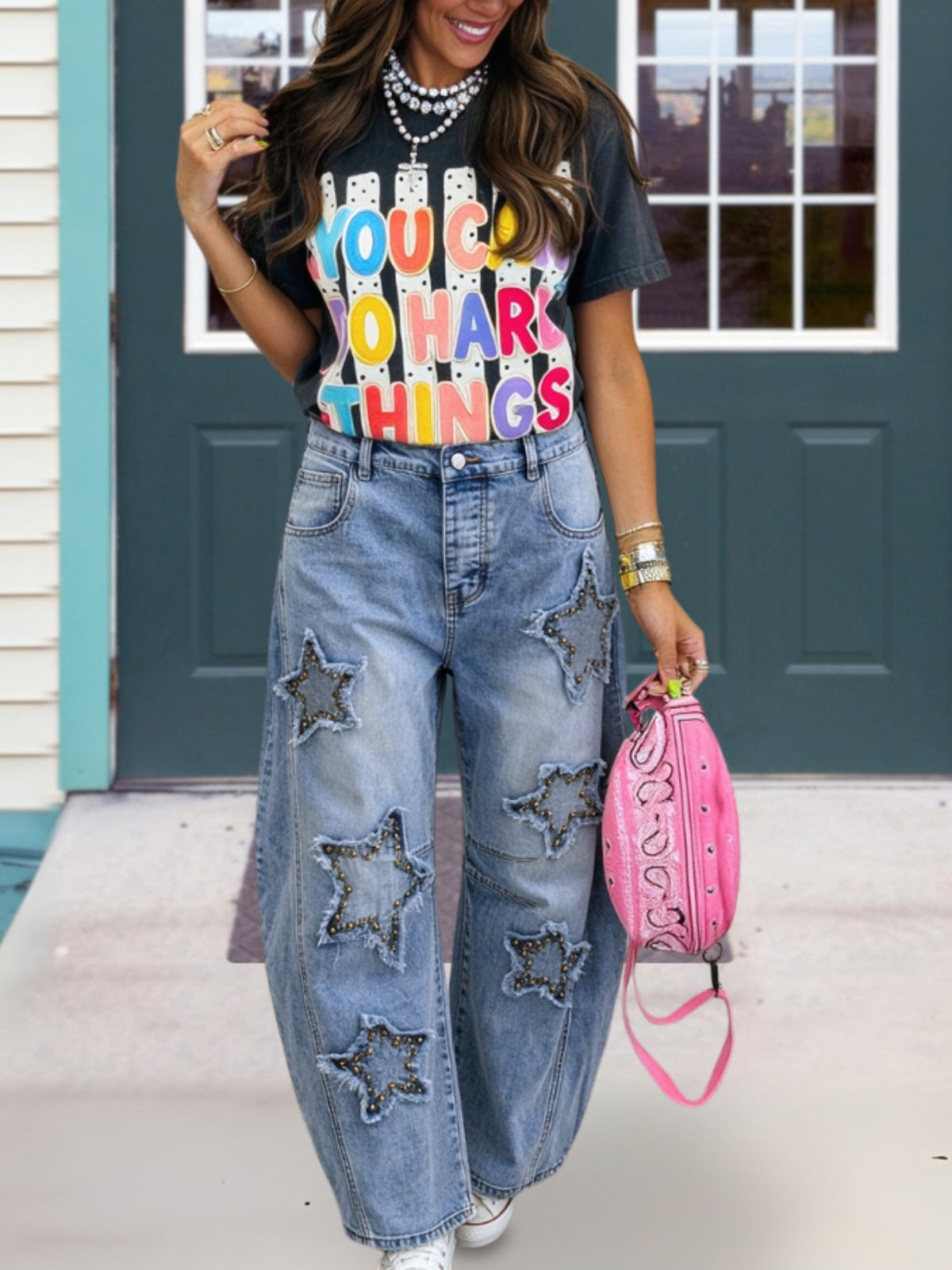 Studded Star Appliqué Pants