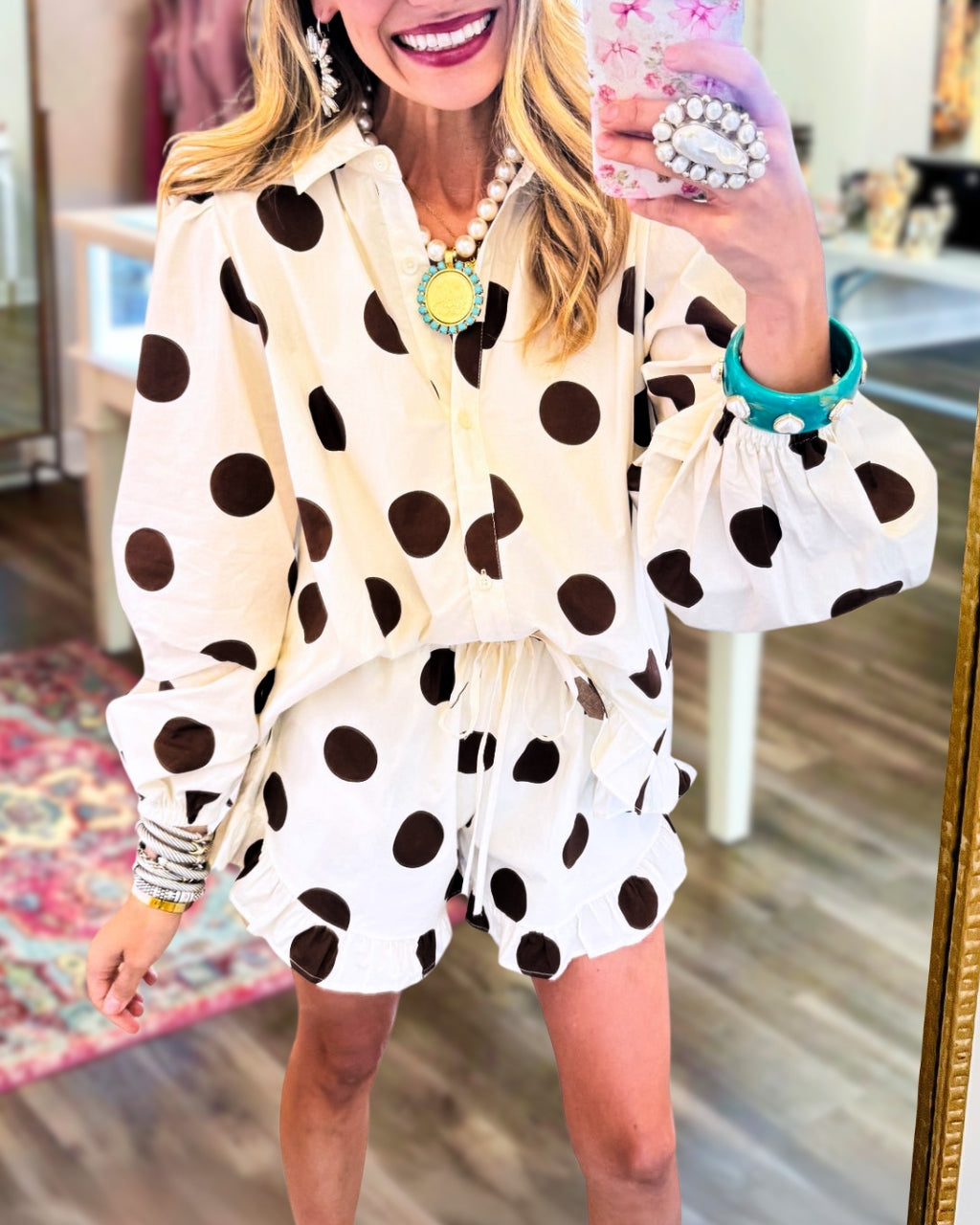Polka-Dot Ruffled Poplin Shorts Set