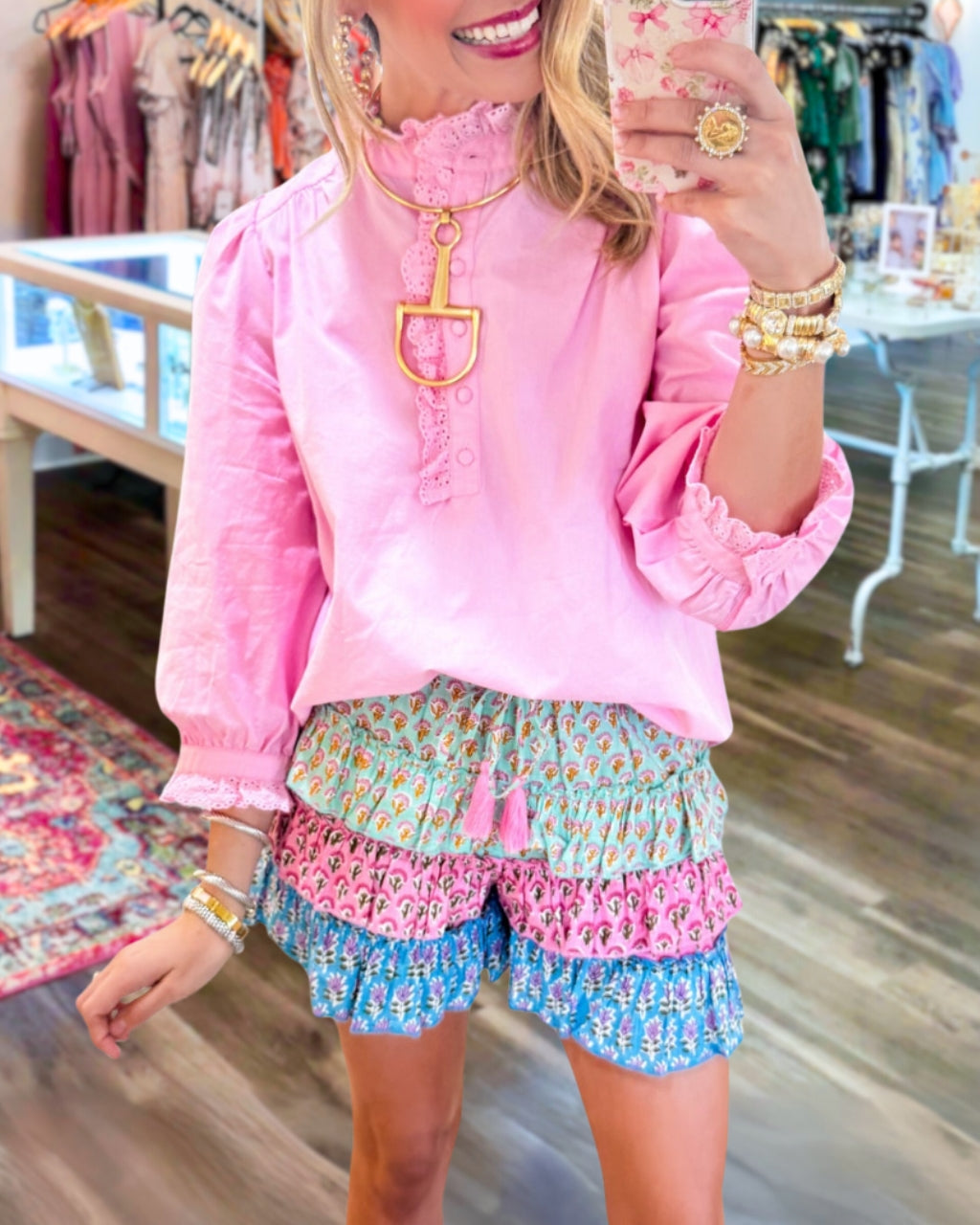 Multicolor Layered Print Shorts