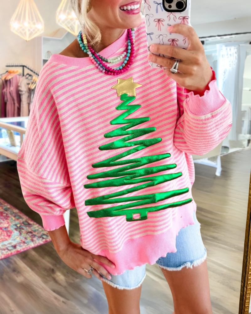 Christmas Tree Stripe Crewneck Sweatshirt