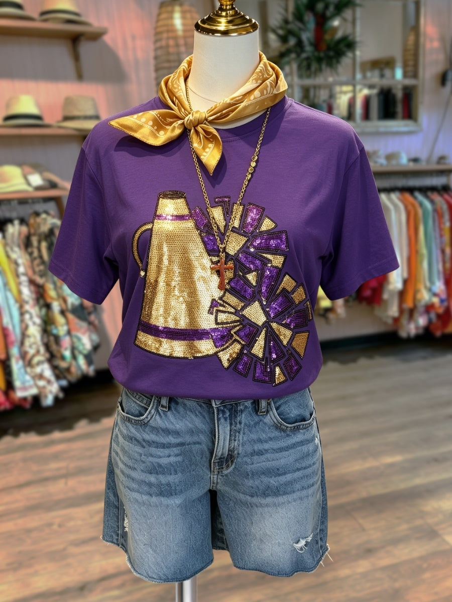 Game Day Megaphone Sequin Embroidered T-Shirt