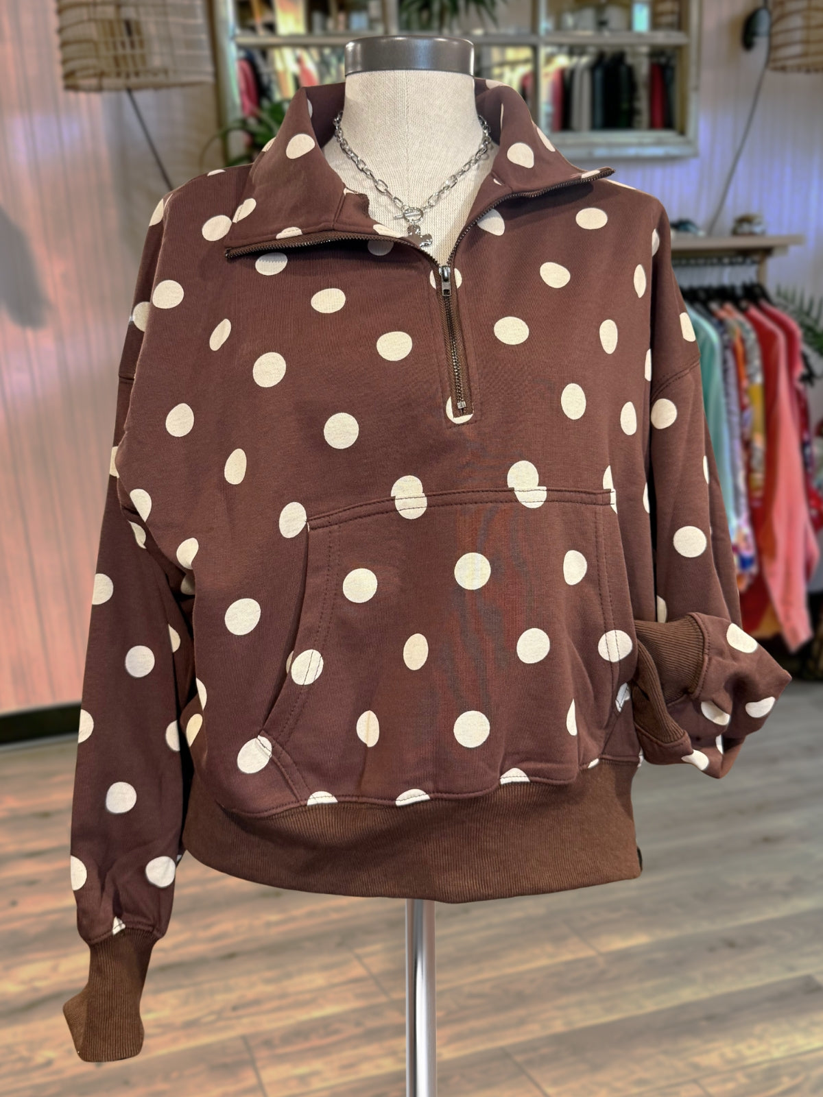 Polka Dot Large Pocket Pullover