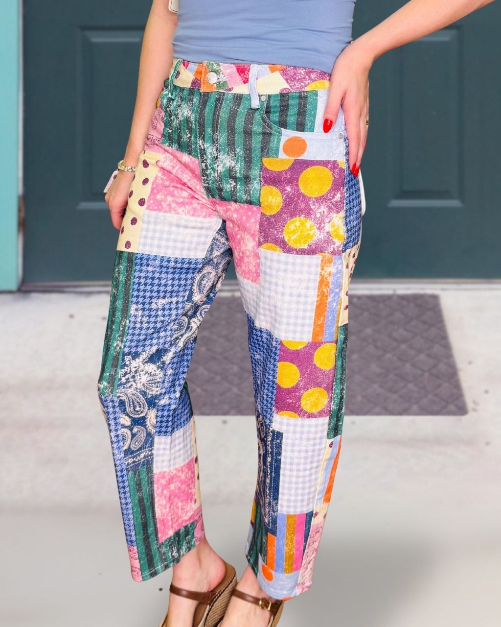 Colorful Mixed Print Casual Pants