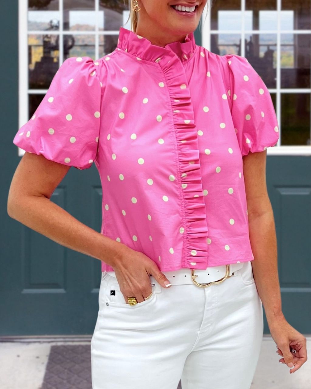 Polka-dot Ruffled Poplin Top