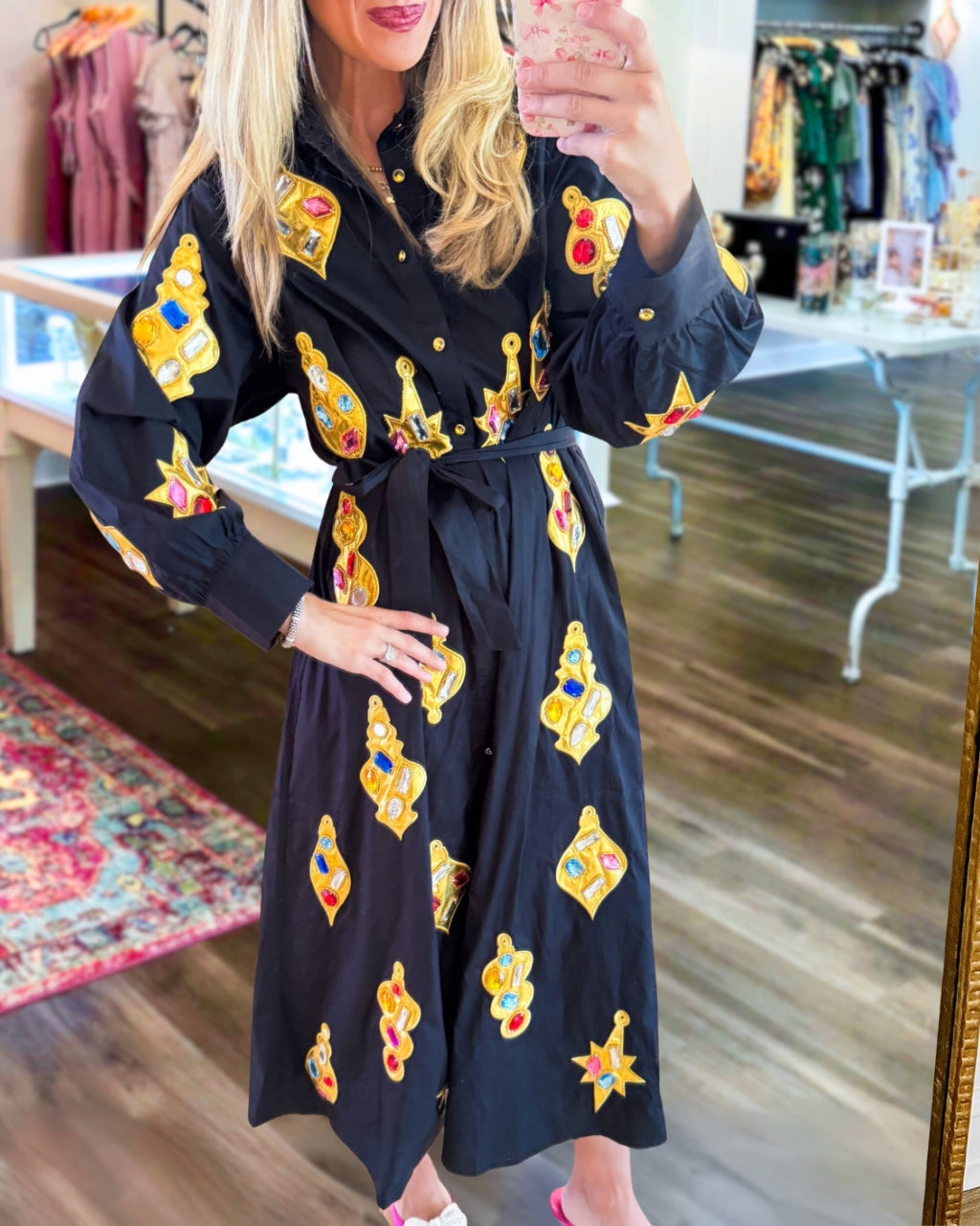 Chic Rhinestone Ornament Midi Dress