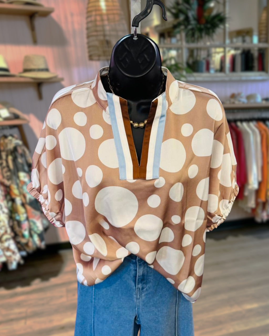 Playful Mixed Spot Satin Blouse