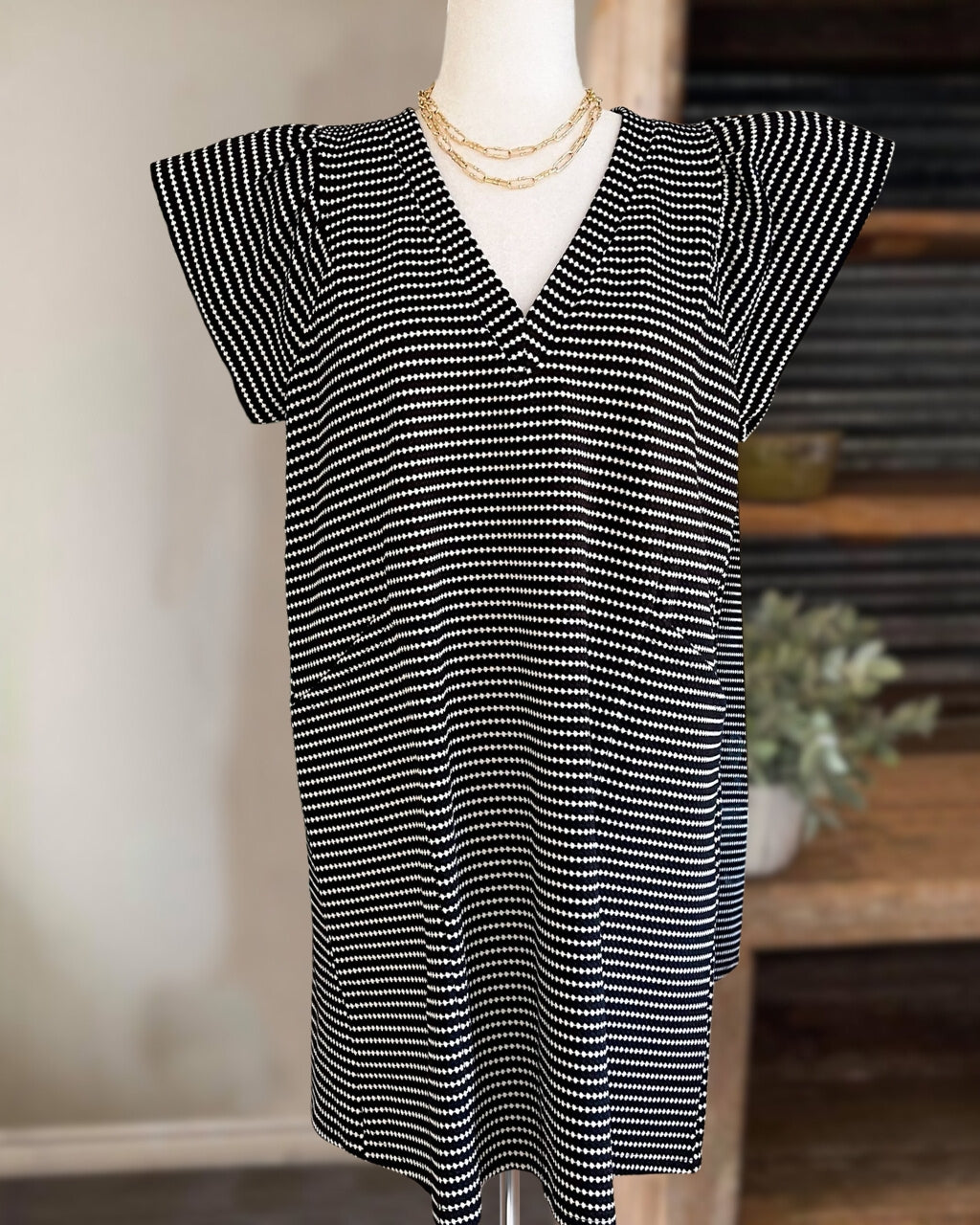 Dotted Stripe Textured Dress