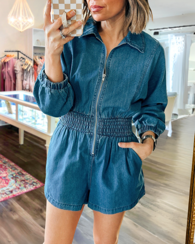 Stylish Zipper Denim Jumpsuit