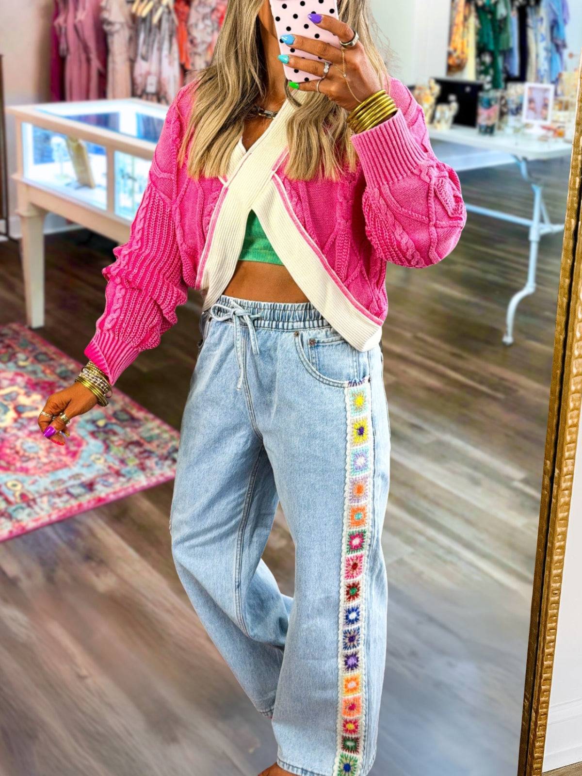 Side-Embroidered Floral Jeans