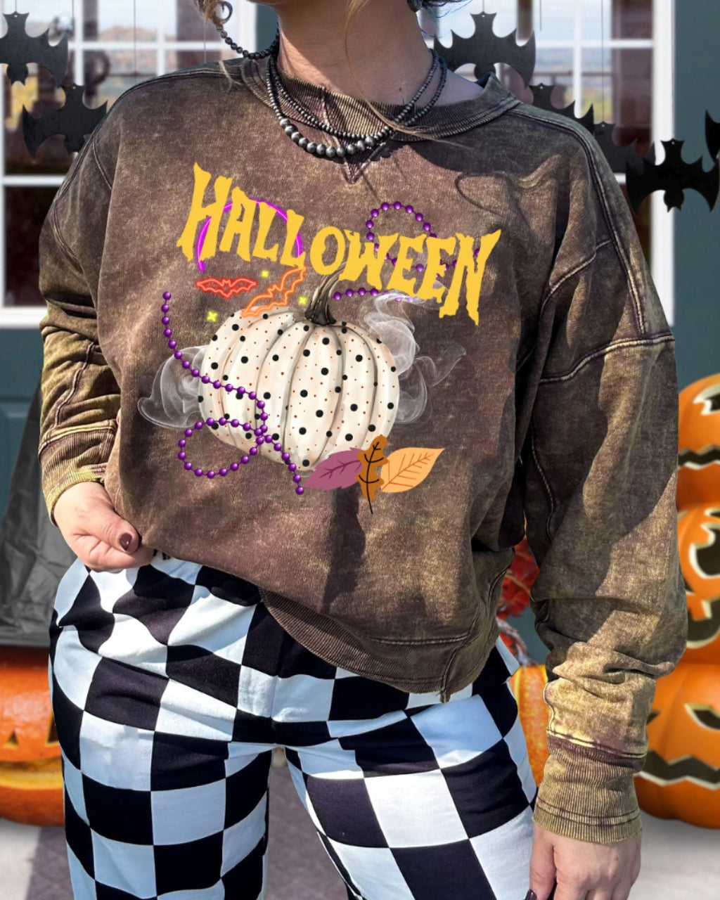 Halloween Polka Dot Pumpkin Chain Pullover